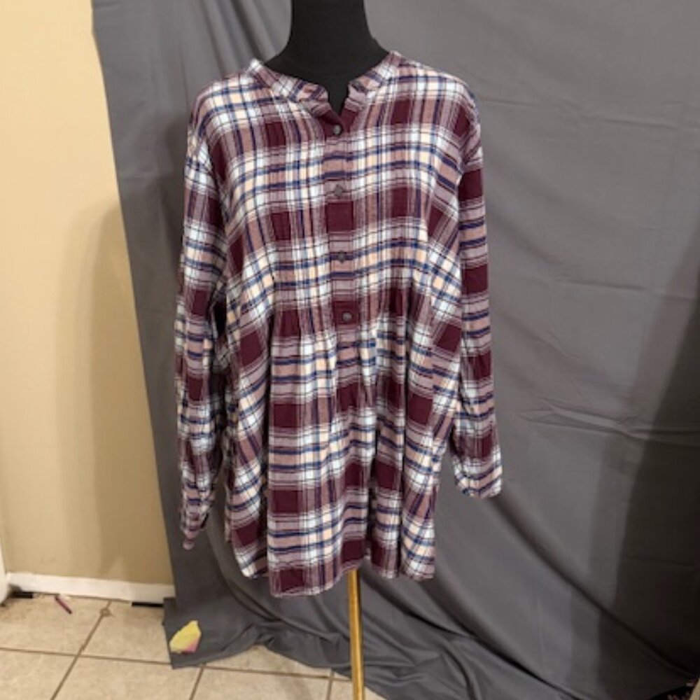 LANDS' END Plaid Blouse Size PTP 28 Inches